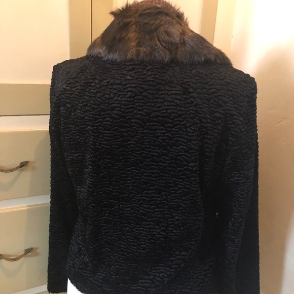 Faux Fur Collar Acetate Velour Evening Coat - Picture 5 of 12